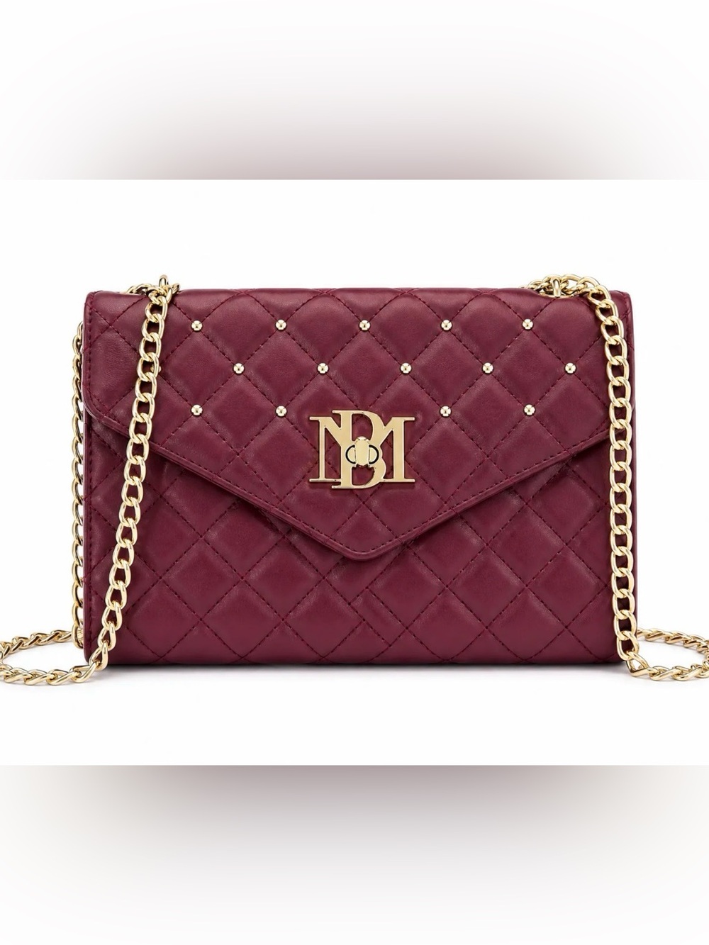 Badgley Mischka Quilted Wine Crossbody with Gold Chain